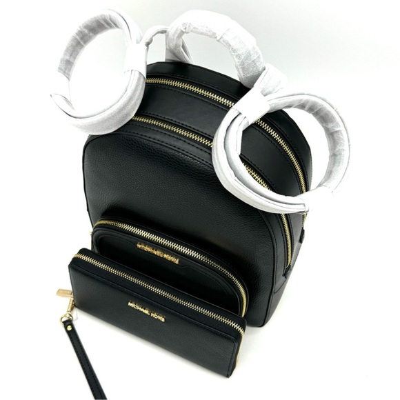 Michael Kors Medium Jaycee Backpack & Large Continental Wallet Black/Gold - Picture 11 of 14